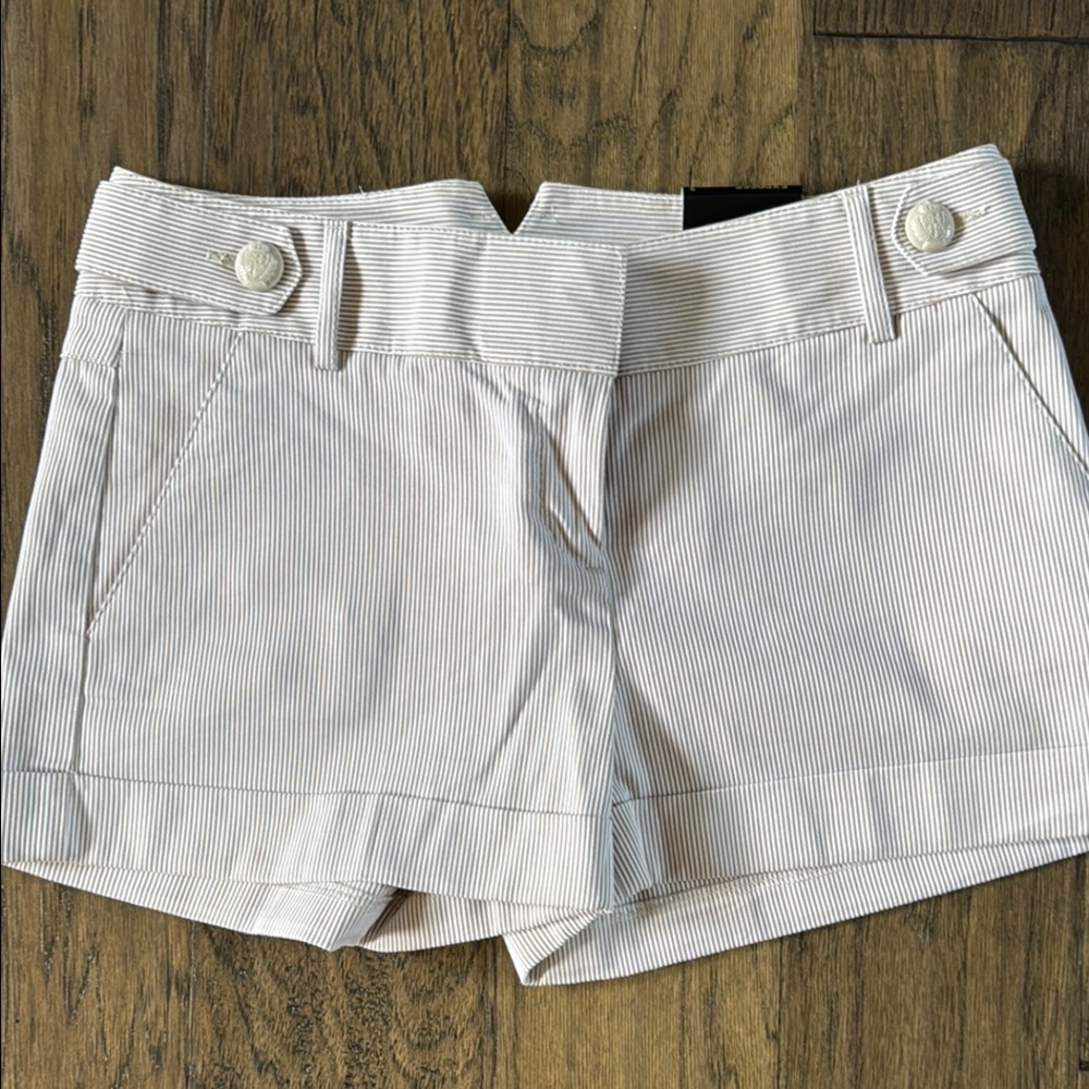 Brand New Express Women's Pinstripe Shorts - White and Khaki